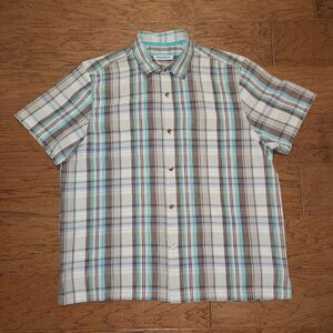 Tommy Bahama Island Zone Blue Plaid Silk Blend Short Sleeve Camp Shirt Size XL